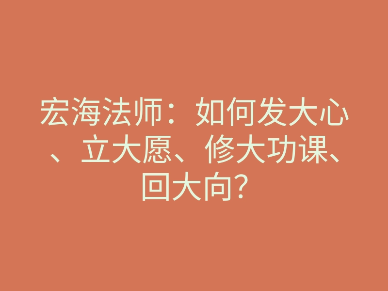 宏海法师:如何发大心、立大愿、修大功课、回大向?