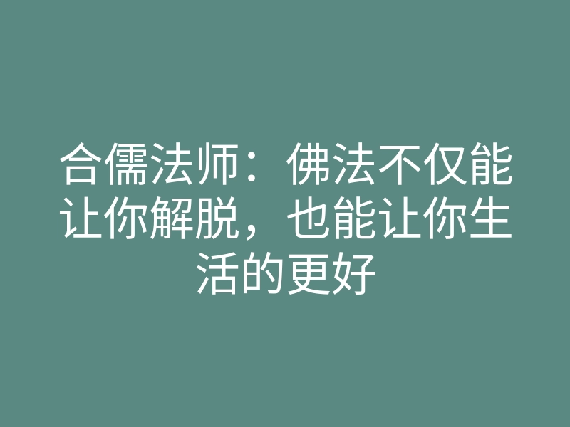 合儒法师：佛法不仅能让你解脱，也能让你生活的更好