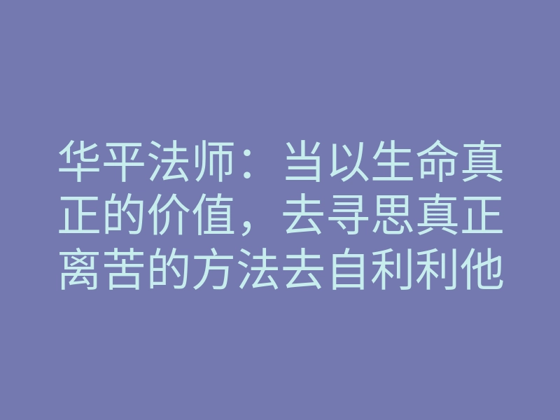 华平法师:当以生命真正的价值,去寻思真正离苦的方法去自利利他