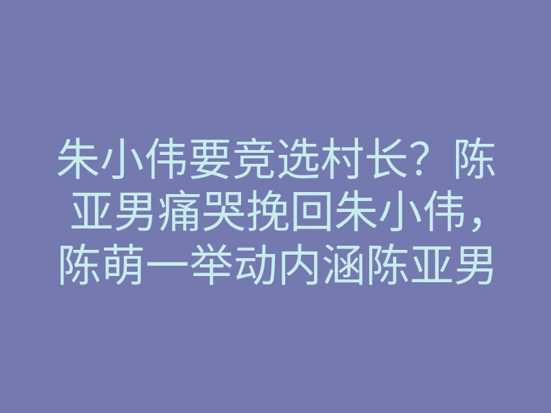 朱小伟要竞选村长?陈亚男痛哭挽回朱小伟,陈萌一举动内涵陈亚男