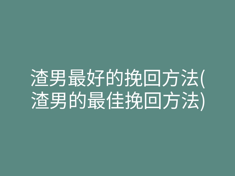 渣男最好的挽回方法(渣男的最佳挽回方法)