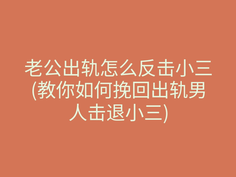老公出轨怎么反击小三(教你如何挽回出轨男人击退小三)