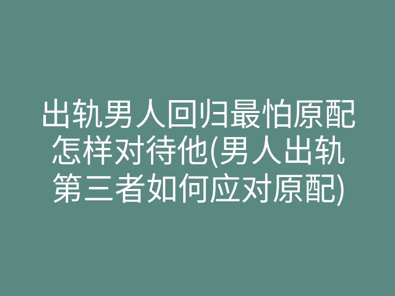出轨男人回归最怕原配怎样对待他(男人出轨第三者如何应对原配)