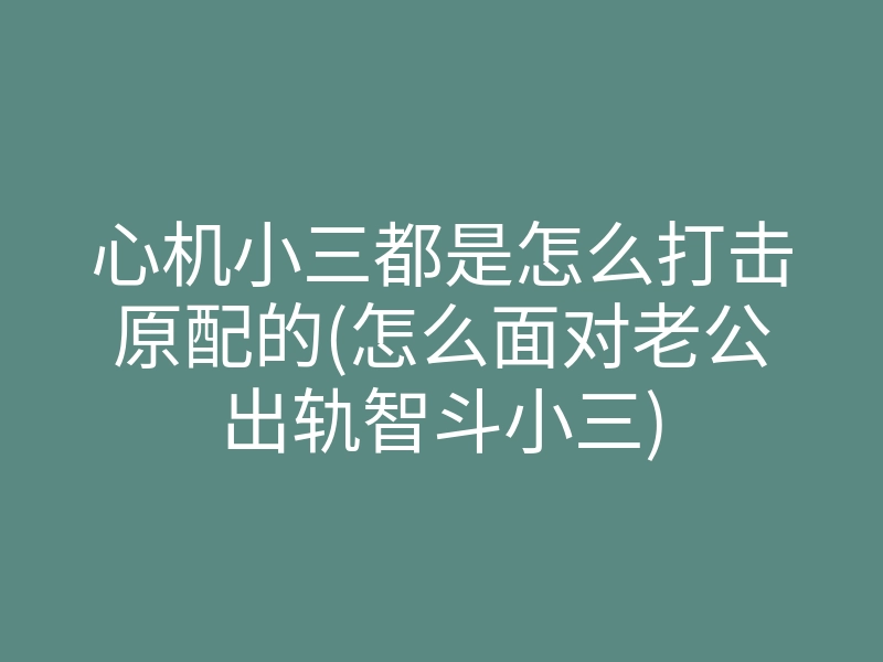 心机小三都是怎么打击原配的(怎么面对老公出轨智斗小三)