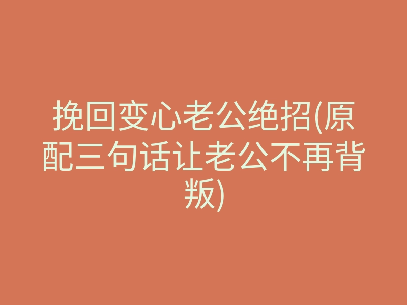 挽回变心老公绝招(原配三句话让老公不再背叛)