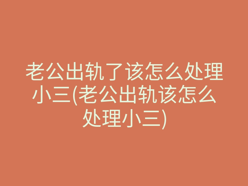 老公出轨了该怎么处理小三(老公出轨该怎么处理小三)