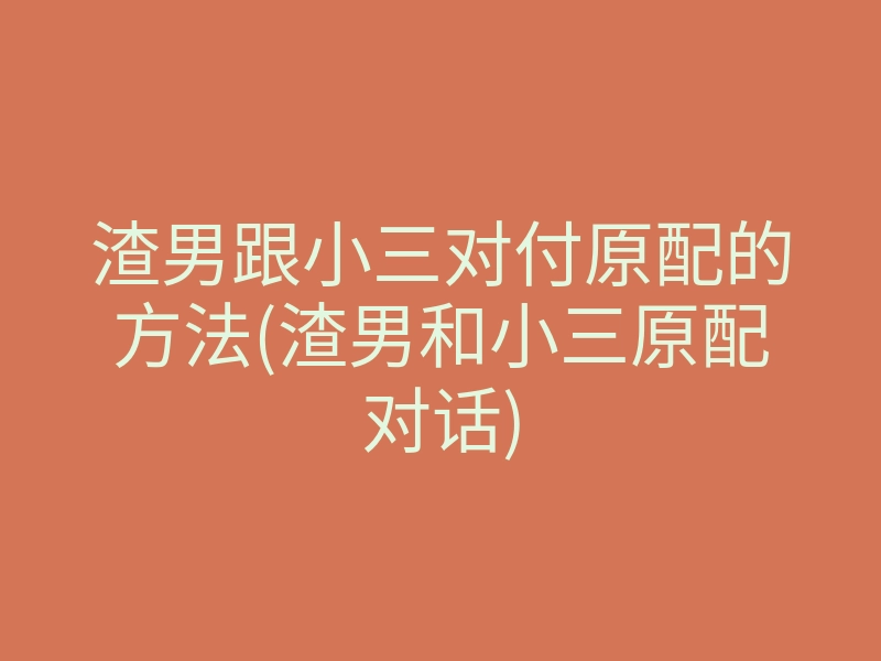 渣男跟小三对付原配的方法(渣男和小三原配对话)
