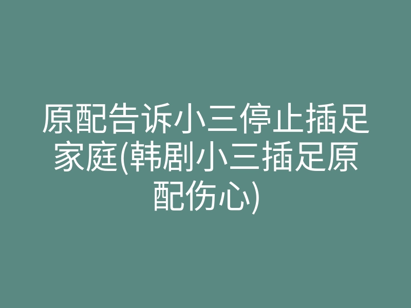 原配告诉小三停止插足家庭(韩剧小三插足原配伤心)