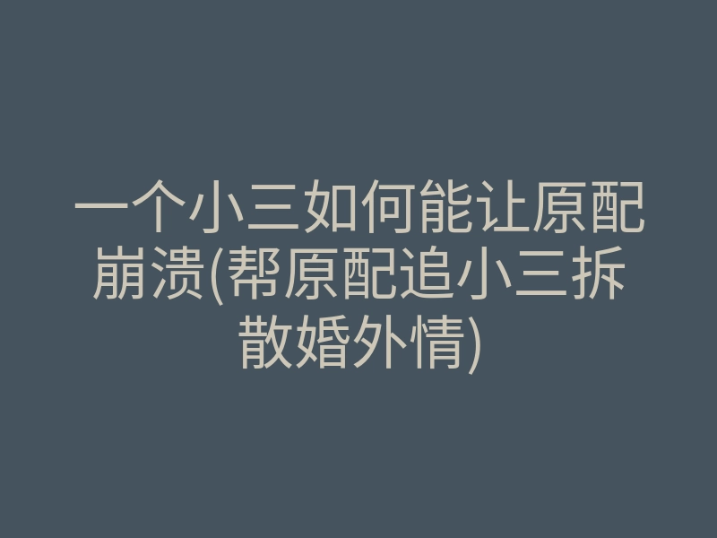 一个小三如何能让原配崩溃(帮原配追小三拆散婚外情)