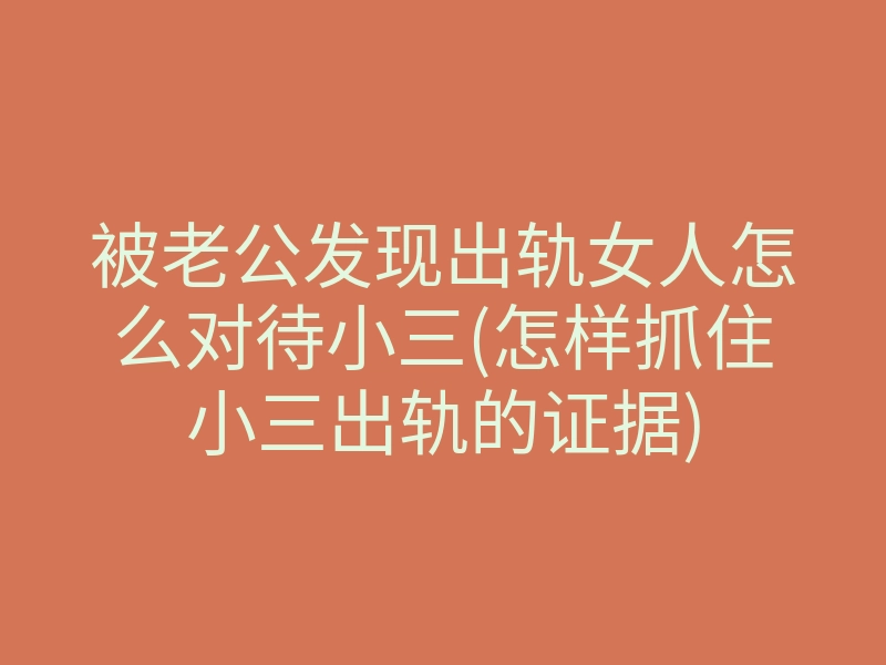 被老公发现出轨女人怎么对待小三(怎样抓住小三出轨的证据)