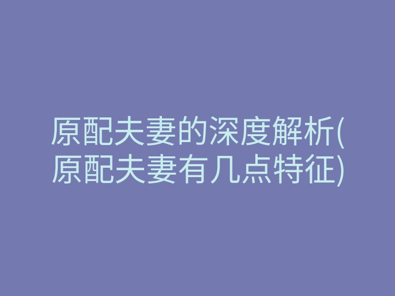 原配夫妻的深度解析(原配夫妻有几点特征)