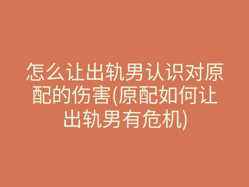 怎么让出轨男认识对原配的伤害(原配如何让出轨男有危机)