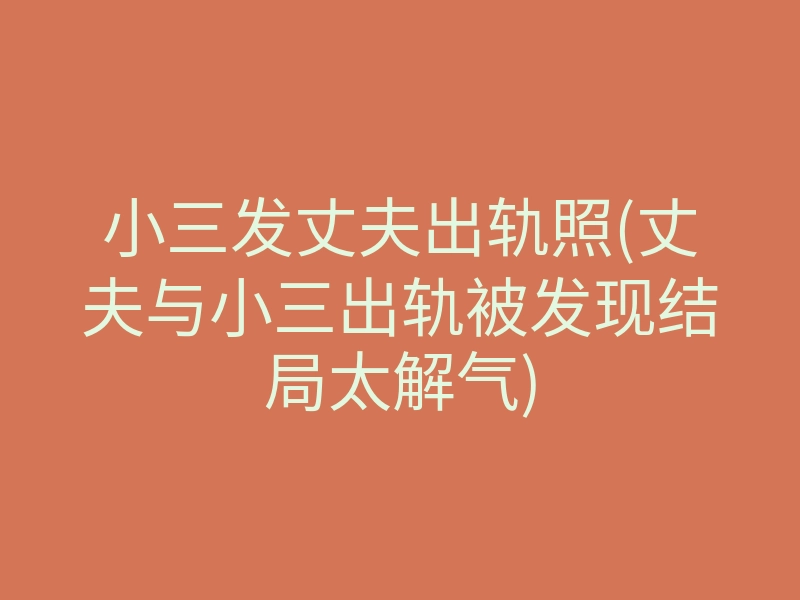 小三发丈夫出轨照(丈夫与小三出轨被发现结局太解气)