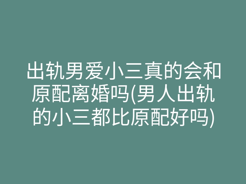 出轨男爱小三真的会和原配离婚吗(男人出轨的小三都比原配好吗)