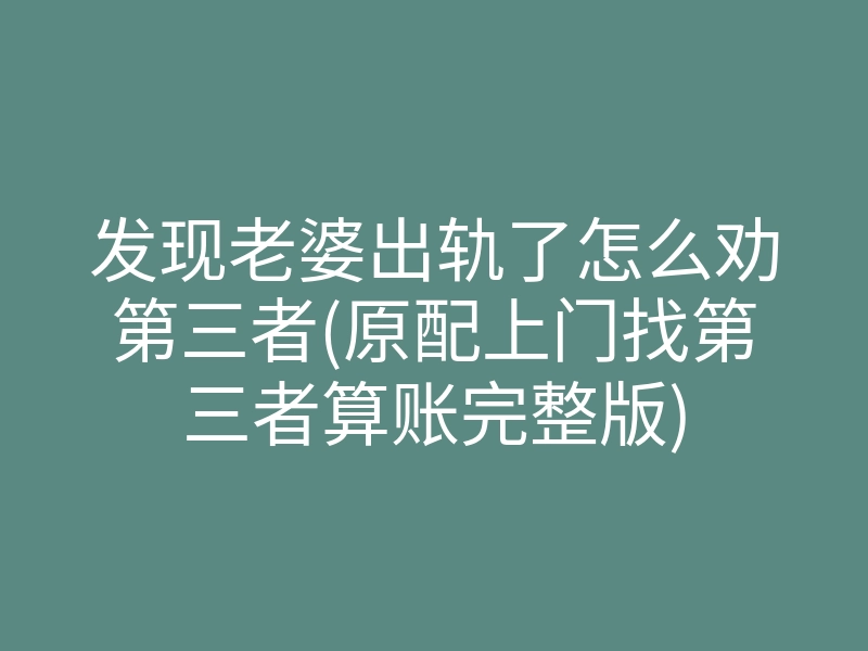 发现老婆出轨了怎么劝第三者(原配上门找第三者算账完整版)