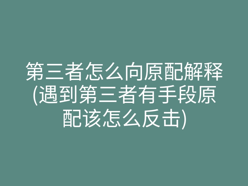 第三者怎么向原配解释(遇到第三者有手段原配该怎么反击)