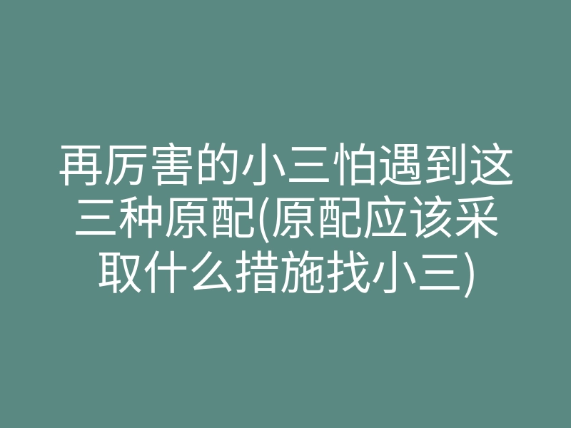 再厉害的小三怕遇到这三种原配(原配应该采取什么措施找小三)