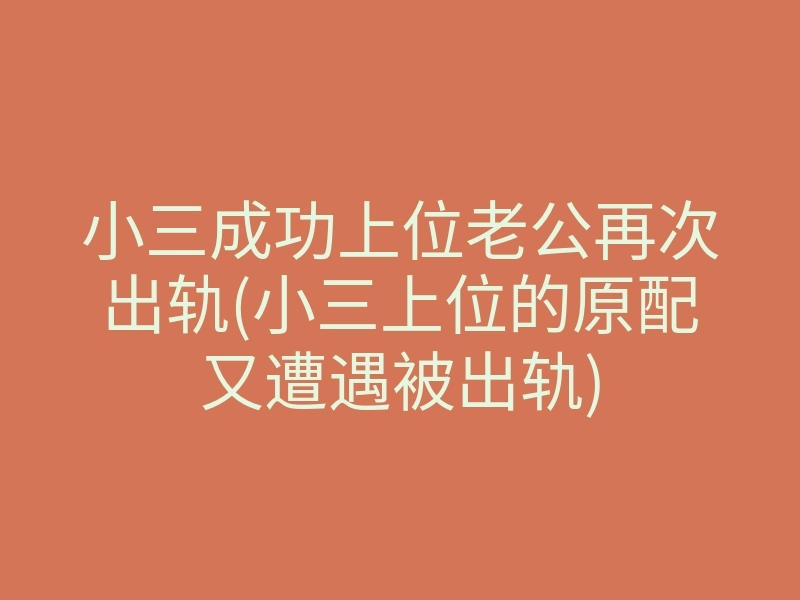 小三成功上位老公再次出轨(小三上位的原配又遭遇被出轨)