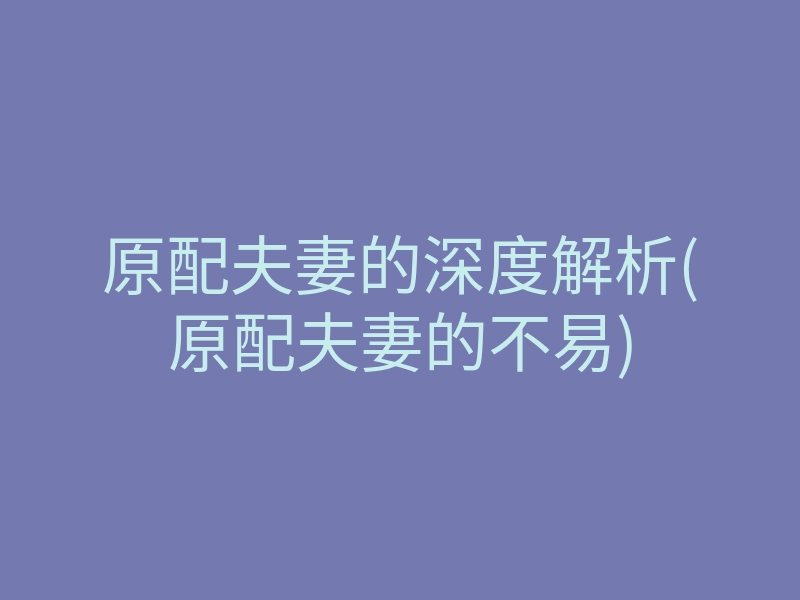 原配夫妻的深度解析(原配夫妻的不易)