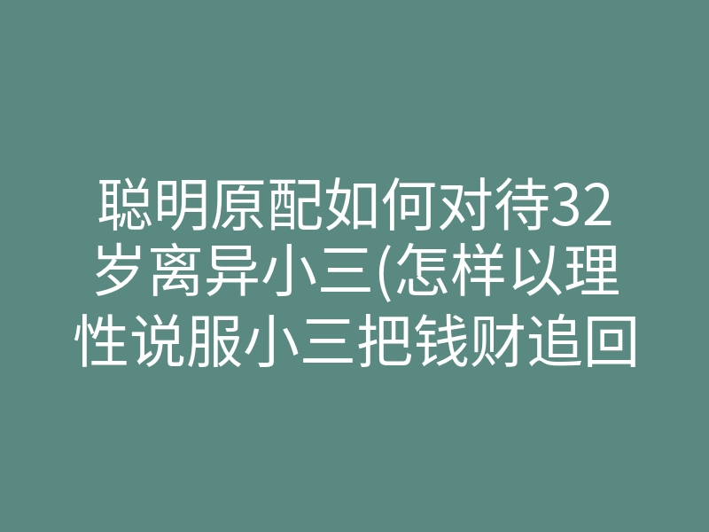 聪明原配如何对待32岁离异小三(怎样以理性说服小三把钱财追回来)
