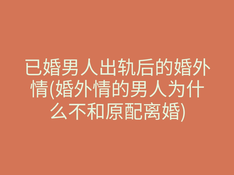 已婚男人出轨后的婚外情(婚外情的男人为什么不和原配离婚)