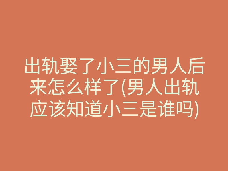 出轨娶了小三的男人后来怎么样了(男人出轨应该知道小三是谁吗)