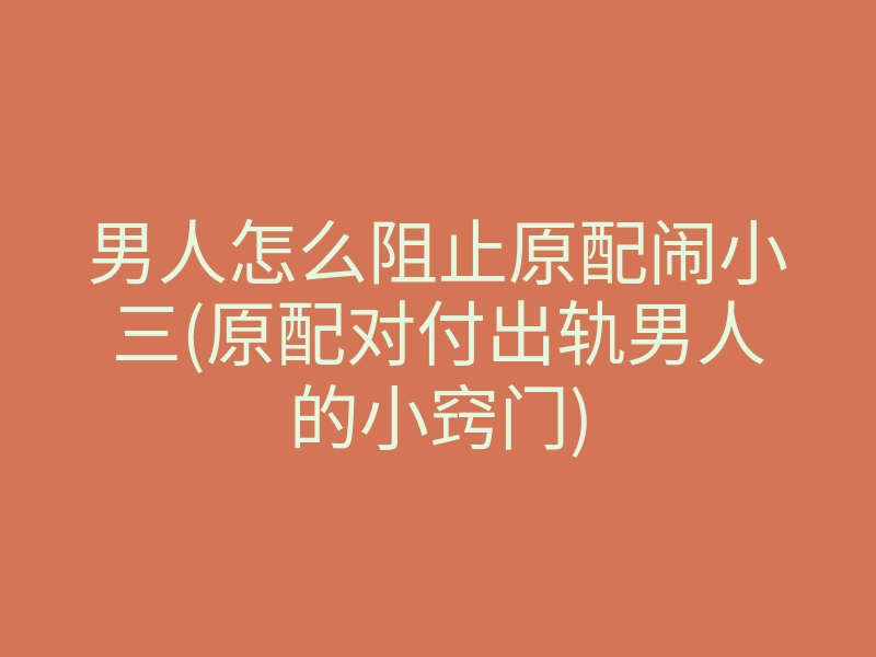 男人怎么阻止原配闹小三(原配对付出轨男人的小窍门)