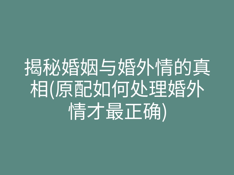 揭秘婚姻与婚外情的真相(原配如何处理婚外情才最正确)