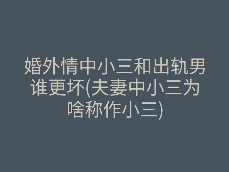 婚外情中小三和出轨男谁更坏(夫妻中小三为啥称作小三)