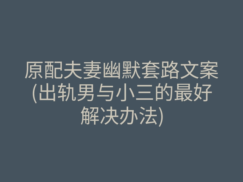 原配夫妻幽默套路文案(出轨男与小三的最好解决办法)