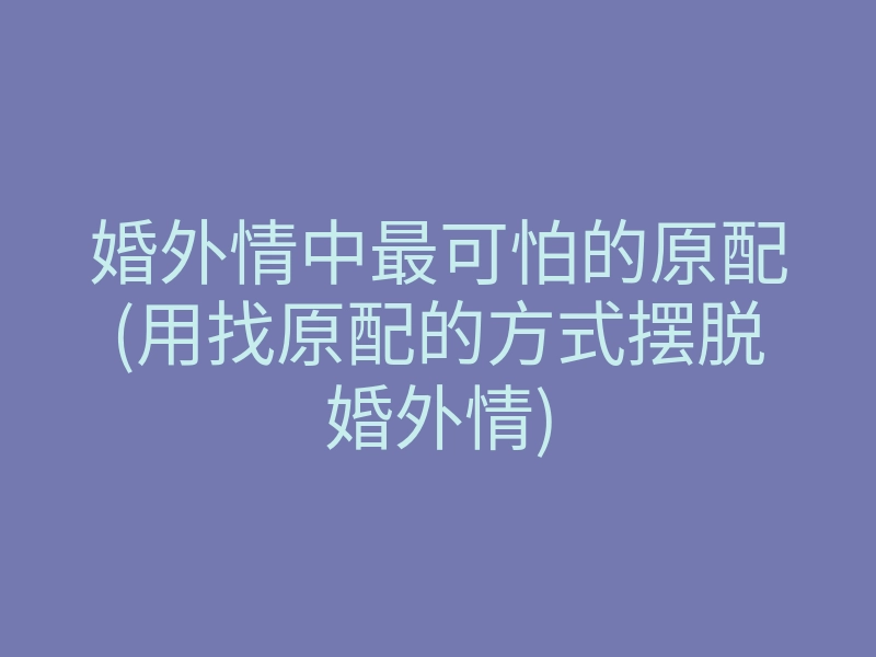 婚外情中最可怕的原配(用找原配的方式摆脱婚外情)