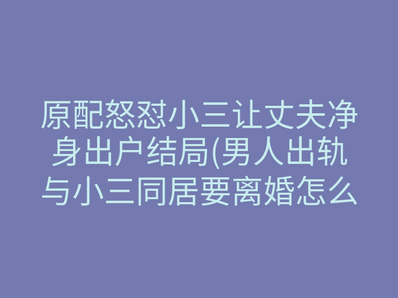 原配怒怼小三让丈夫净身出户结局(男人出轨与小三同居要离婚怎么办)
