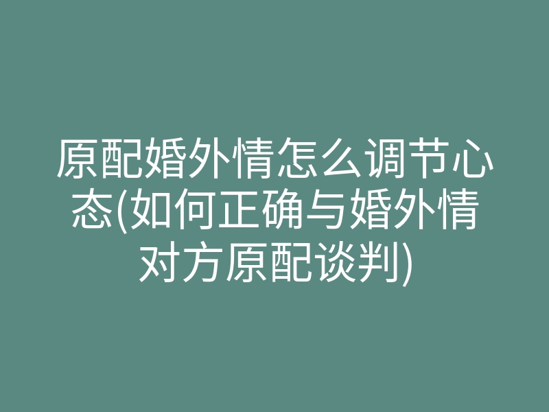 原配婚外情怎么调节心态(如何正确与婚外情对方原配谈判)