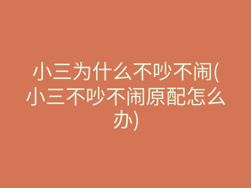 小三为什么不吵不闹(小三不吵不闹原配怎么办)
