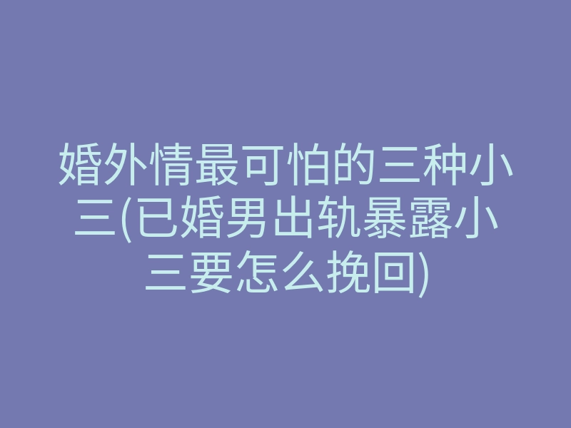 婚外情最可怕的三种小三(已婚男出轨暴露小三要怎么挽回)