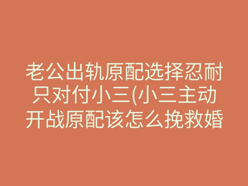 老公出轨原配选择忍耐只对付小三(小三主动开战原配该怎么挽救婚姻)