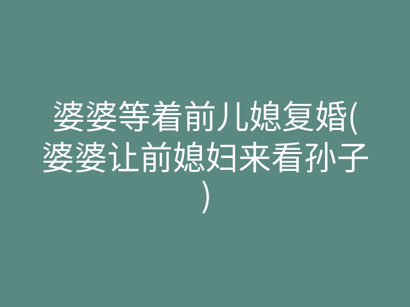 婆婆等着前儿媳复婚(婆婆让前媳妇来看孙子)