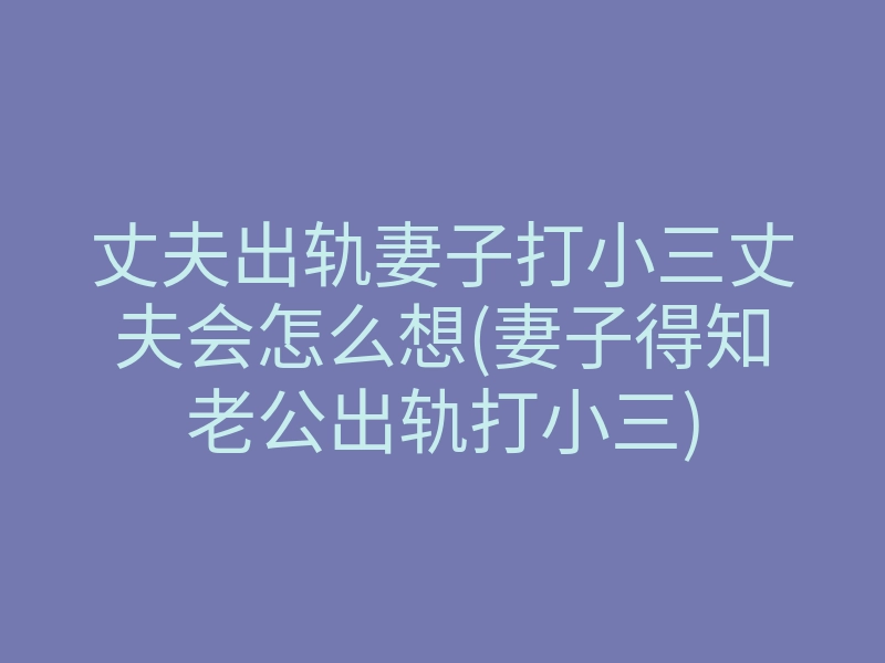 丈夫出轨妻子打小三丈夫会怎么想(妻子得知老公出轨打小三)