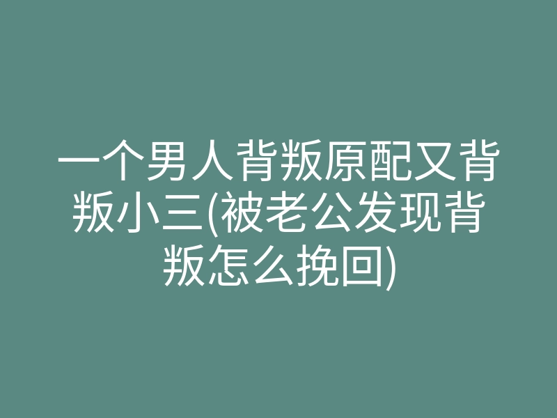 一个男人背叛原配又背叛小三(被老公发现背叛怎么挽回)