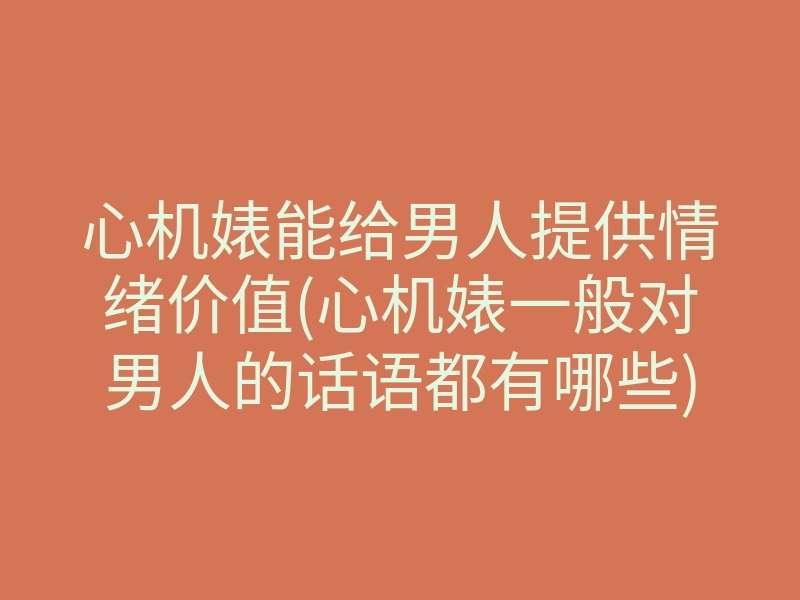 心机婊能给男人提供情绪价值(心机婊一般对男人的话语都有哪些)