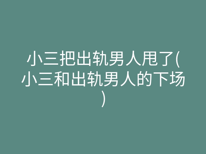 小三把出轨男人甩了(小三和出轨男人的下场)
