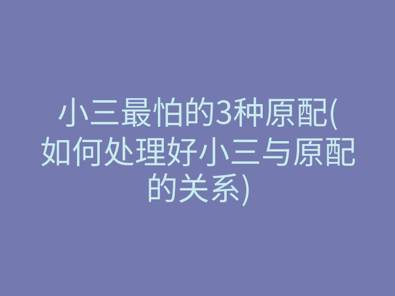 小三最怕的3种原配(如何处理好小三与原配的关系)