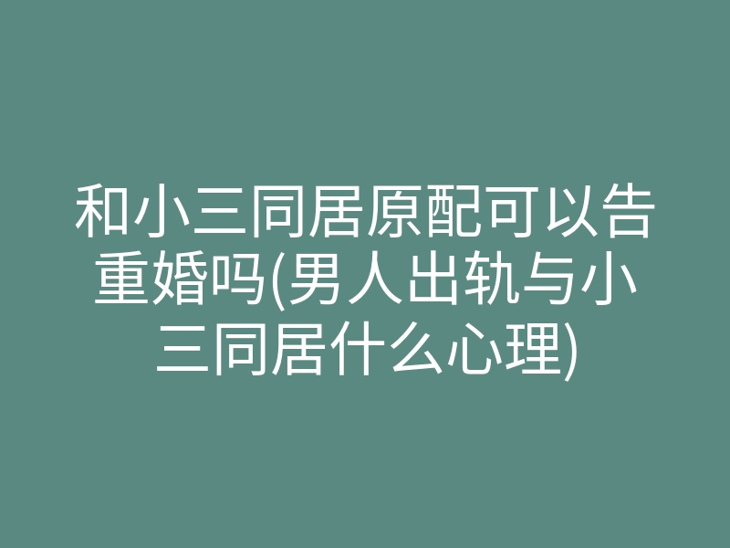 和小三同居原配可以告重婚吗(男人出轨与小三同居什么心理)
