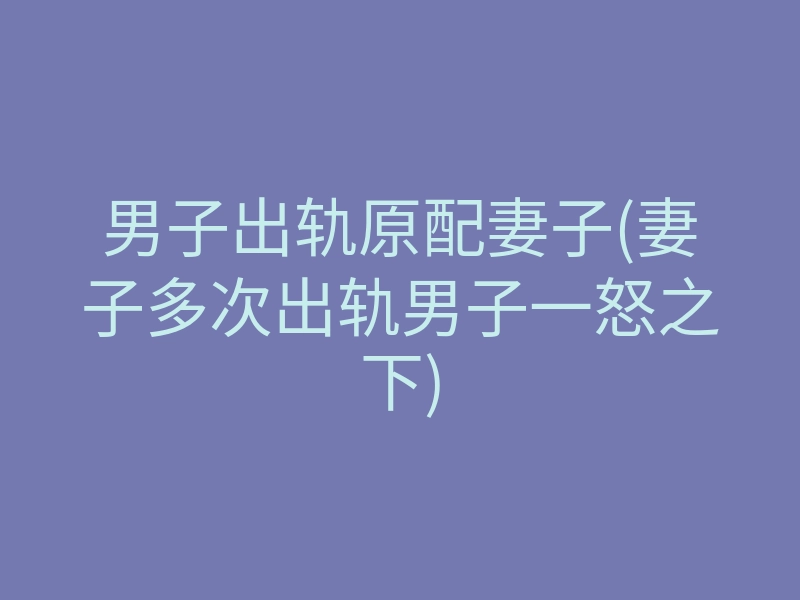 男子出轨原配妻子(妻子多次出轨男子一怒之下)