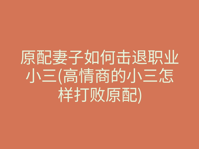 原配妻子如何击退职业小三(高情商的小三怎样打败原配)