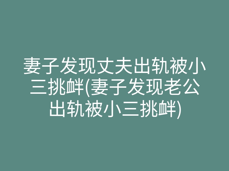 妻子发现丈夫出轨被小三挑衅(妻子发现老公出轨被小三挑衅)