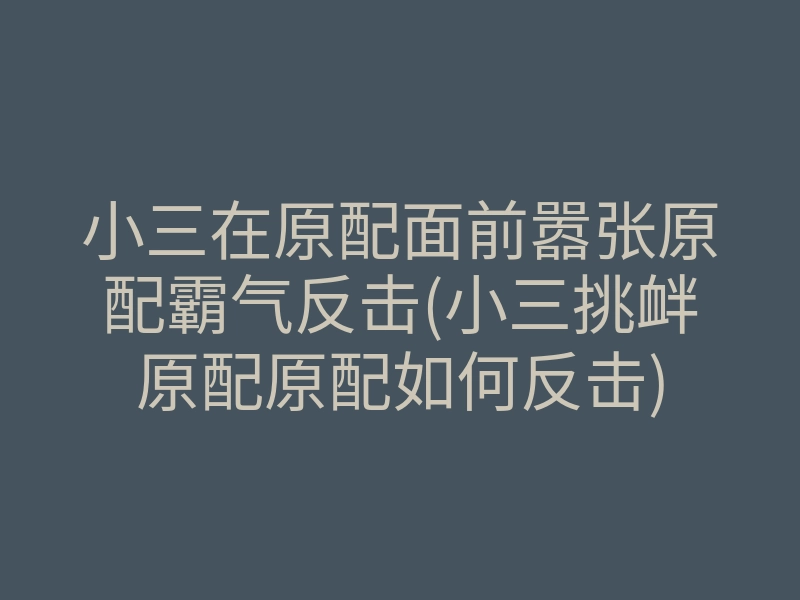 小三在原配面前嚣张原配霸气反击(小三挑衅原配原配如何反击)