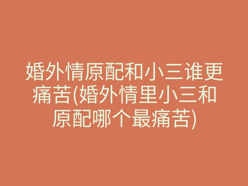婚外情原配和小三谁更痛苦(婚外情里小三和原配哪个最痛苦)