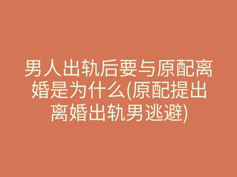 男人出轨后要与原配离婚是为什么(原配提出离婚出轨男逃避)
