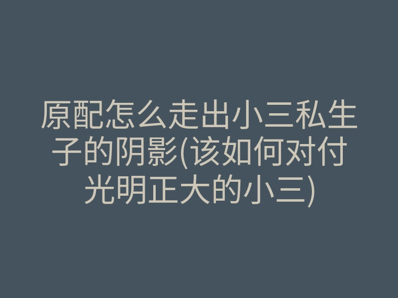 原配怎么走出小三私生子的阴影(该如何对付光明正大的小三)
